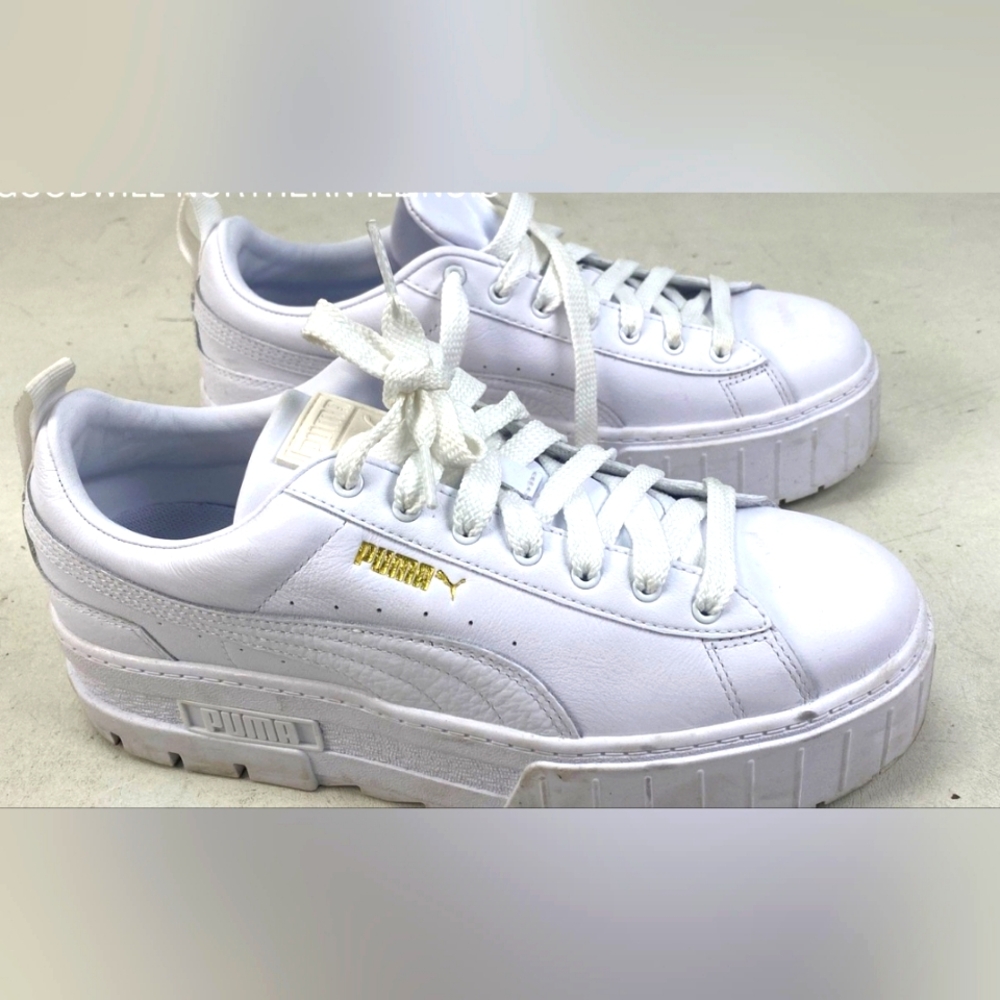 Puma Mayze White Platform Sneakers with Chunky Sole Women 9.5 - Picture 3 of 8